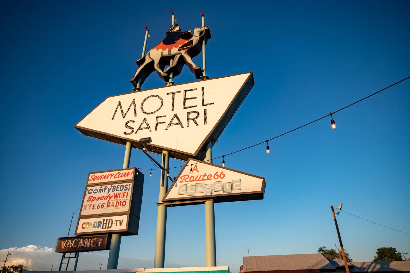 Retro Googie Motel Sign with a camel at Motel Safari in Tucumcari, New Mexico (Route 66 Motel)