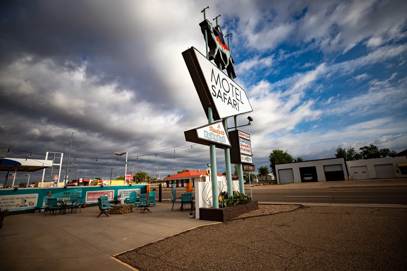 Retro Googie Motel Sign with a camel at Motel Safari in Tucumcari, New Mexico (Route 66 Motel)