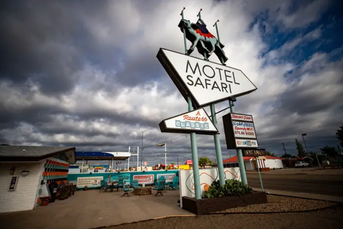 Retro Googie Motel SIgn with a camel at Motel Safari in Tucumcari, New Mexico (Route 66 Motel)