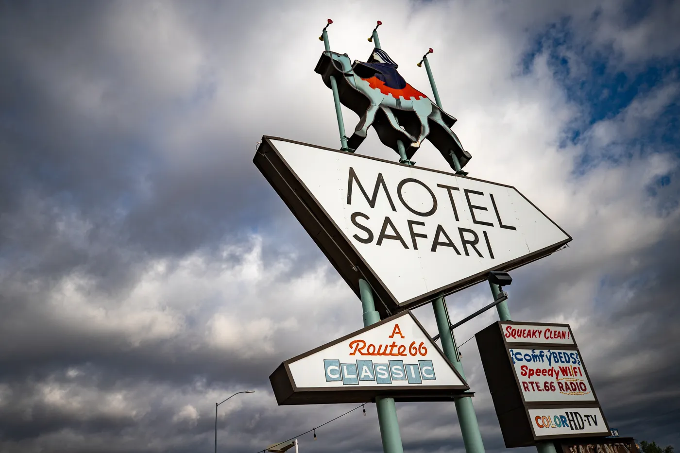 Retro Googie Motel Sign with a camel at Motel Safari in Tucumcari, New Mexico (Route 66 Motel)