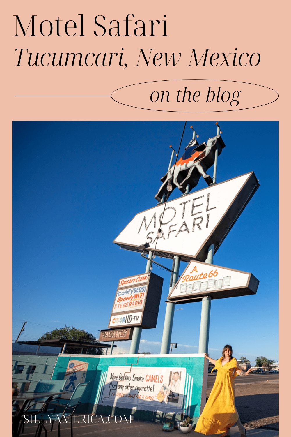 Need a good night’s sleep to get over that hump on your road trip? Just look for the camel. Motel Safari in Tucumcari, New Mexico is an iconic Route 66 motel that has been offering some of the best beds on the Mother Road for over 60 years. This vintage motel is one of the best motels on Route 66 - add Motel Safari in Tucumcari, New Mexico to your Route 66 road trip itinerary or travel bucket list! #Route66 #Route66Motel #Route66RoadTrip #Route66Motels #VintageMotels #RoadTrip #NewMexicoRoadTrip