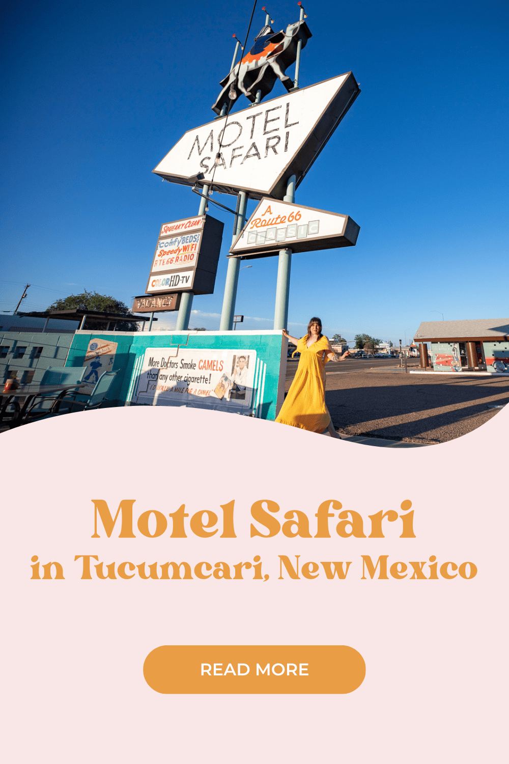 Need a good night’s sleep to get over that hump on your road trip? Just look for the camel. Motel Safari in Tucumcari, New Mexico is an iconic Route 66 motel that has been offering some of the best beds on the Mother Road for over 60 years. This vintage motel is one of the best motels on Route 66 - add Motel Safari in Tucumcari, New Mexico to your Route 66 road trip itinerary or travel bucket list! #Route66 #Route66Motel #Route66RoadTrip #Route66Motels #VintageMotels #RoadTrip #NewMexicoRoadTrip