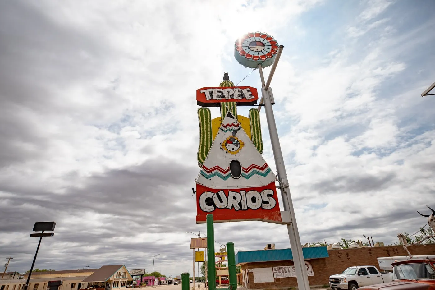 Neon Sign at Tee Pee Curios in Tucumcari, New Mexico - Route 66 Roadside Attraction