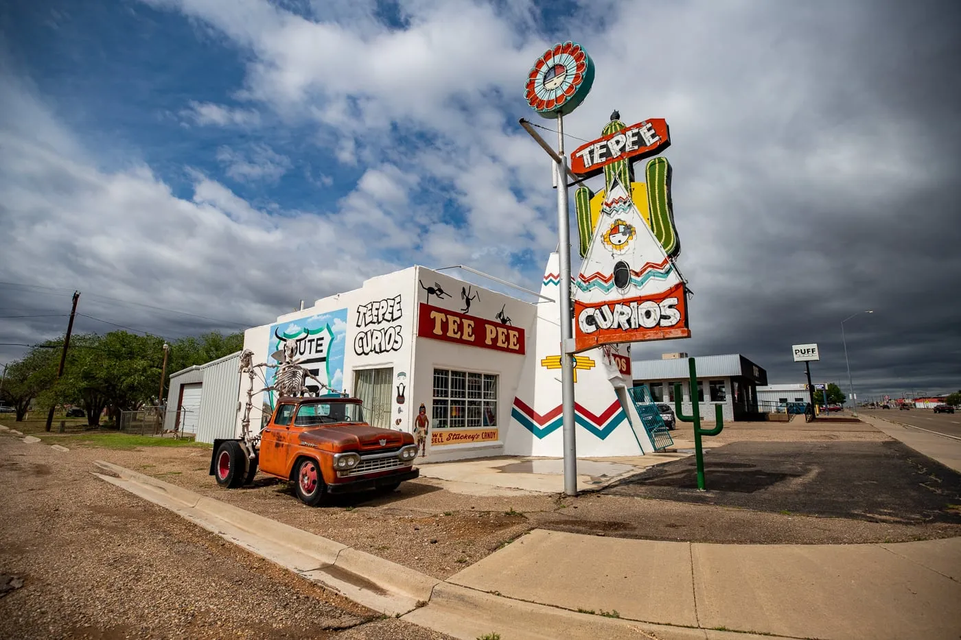 Neon Sign at Tee Pee Curios in Tucumcari, New Mexico - Route 66 Roadside Attraction
