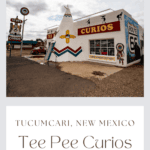 Curious about curios? Well make sure you pull over for this Route 66 roadside attraction: Tee Pee Curios in Tucumcari, New Mexico is a tee pee-shaped building with an iconic neon sign that is full of fun both inside and out! VIsit this fun ROute 66 roadside attraction on your New Mexico road trip. Add it to your travel itinerary and road trip bucket list. #RoadTrip #Route66 #Route66RoadTrip #RoadsdieAttraction #RoadsdieAttractions #Route66RoadsdieAttraction #NewMexicoRoadsdieAttraction