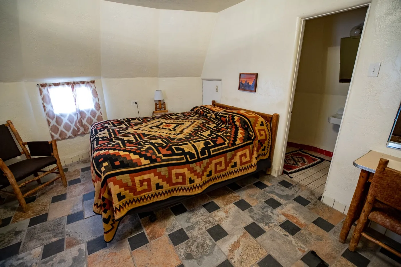 Bedroom inside Wigwam Motel in Holbrook, Arizona - Route 66 Motel - Wigwam Village Motel #6