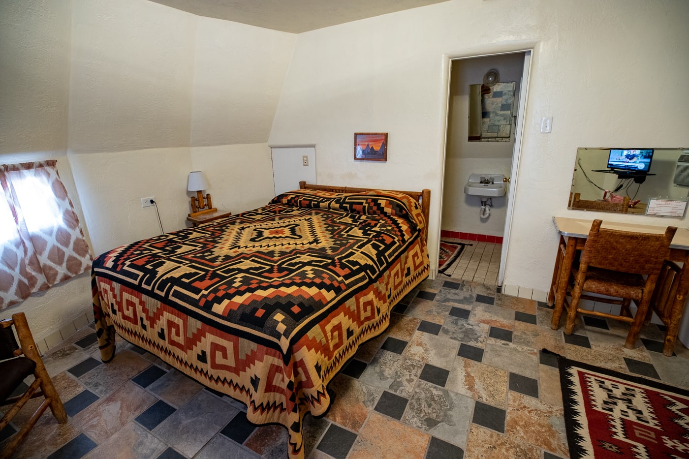 Bedroom inside Wigwam Motel in Holbrook, Arizona - Route 66 Motel - Wigwam Village Motel #6