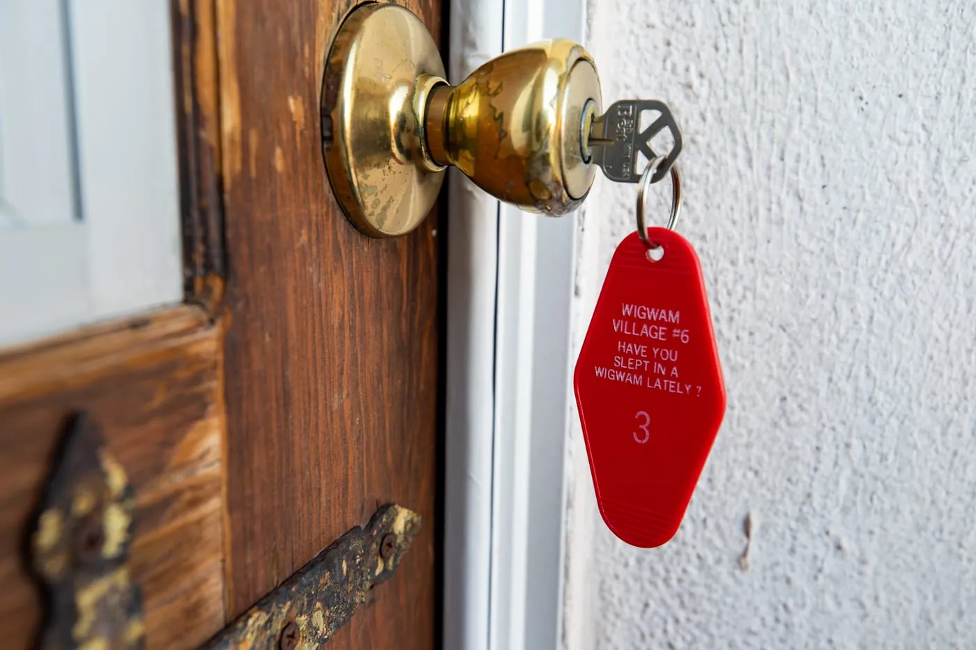 Motel keychain in the door at Wigwam Motel in Holbrook, Arizona - Route 66 Motel - Wigwam Village Motel #6