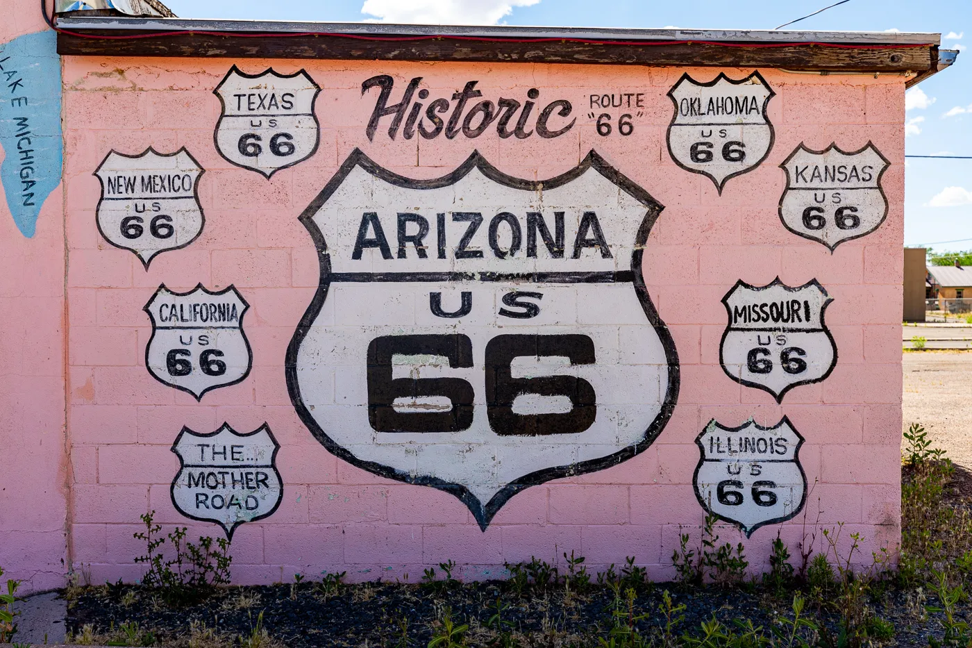 Joe & Aggie's Cafe: Pink Route 66 Mural in Holbrook, Arizona