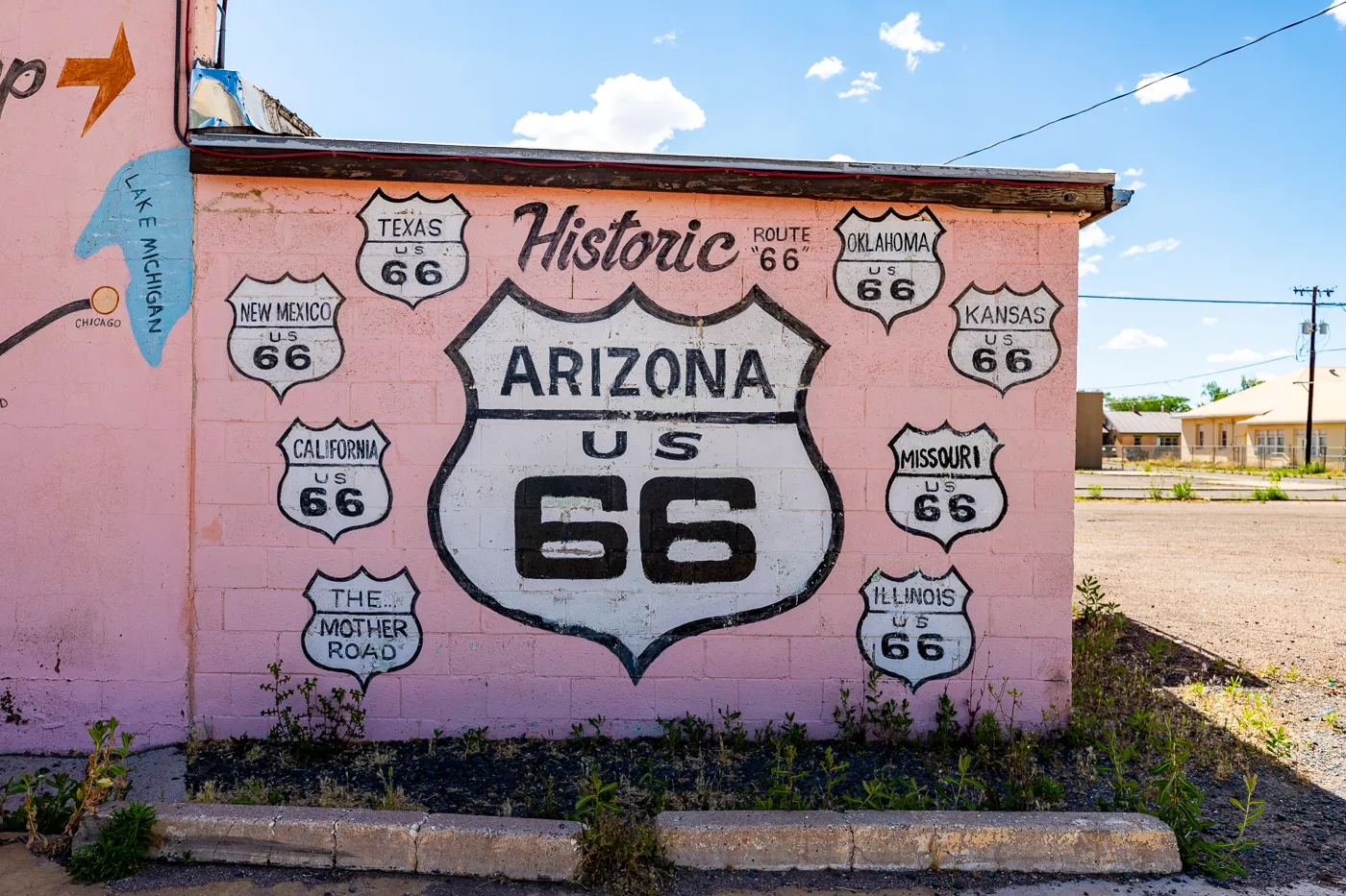 Joe & Aggie's Cafe: Pink Route 66 Mural in Holbrook, Arizona