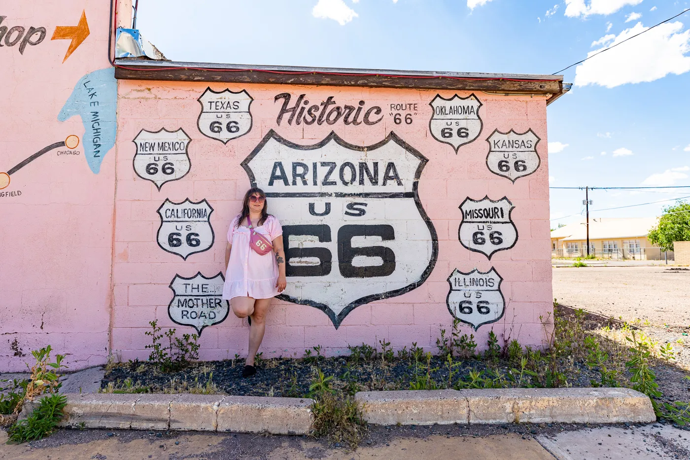 Joe & Aggie's Cafe: Pink Route 66 Mural in Holbrook, Arizona