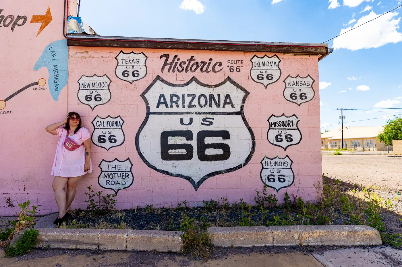 Joe & Aggie's Cafe: Pink Route 66 Mural in Holbrook, Arizona