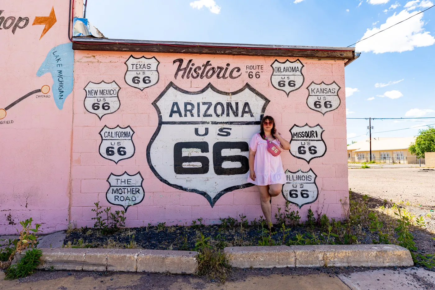 Joe & Aggie's Cafe: Pink Route 66 Mural in Holbrook, Arizona