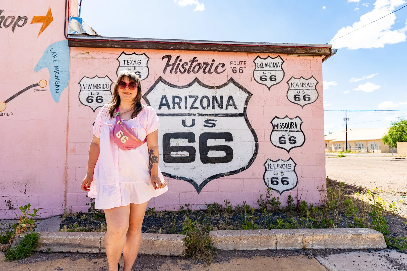 Joe & Aggie's Cafe: Pink Route 66 Mural in Holbrook, Arizona