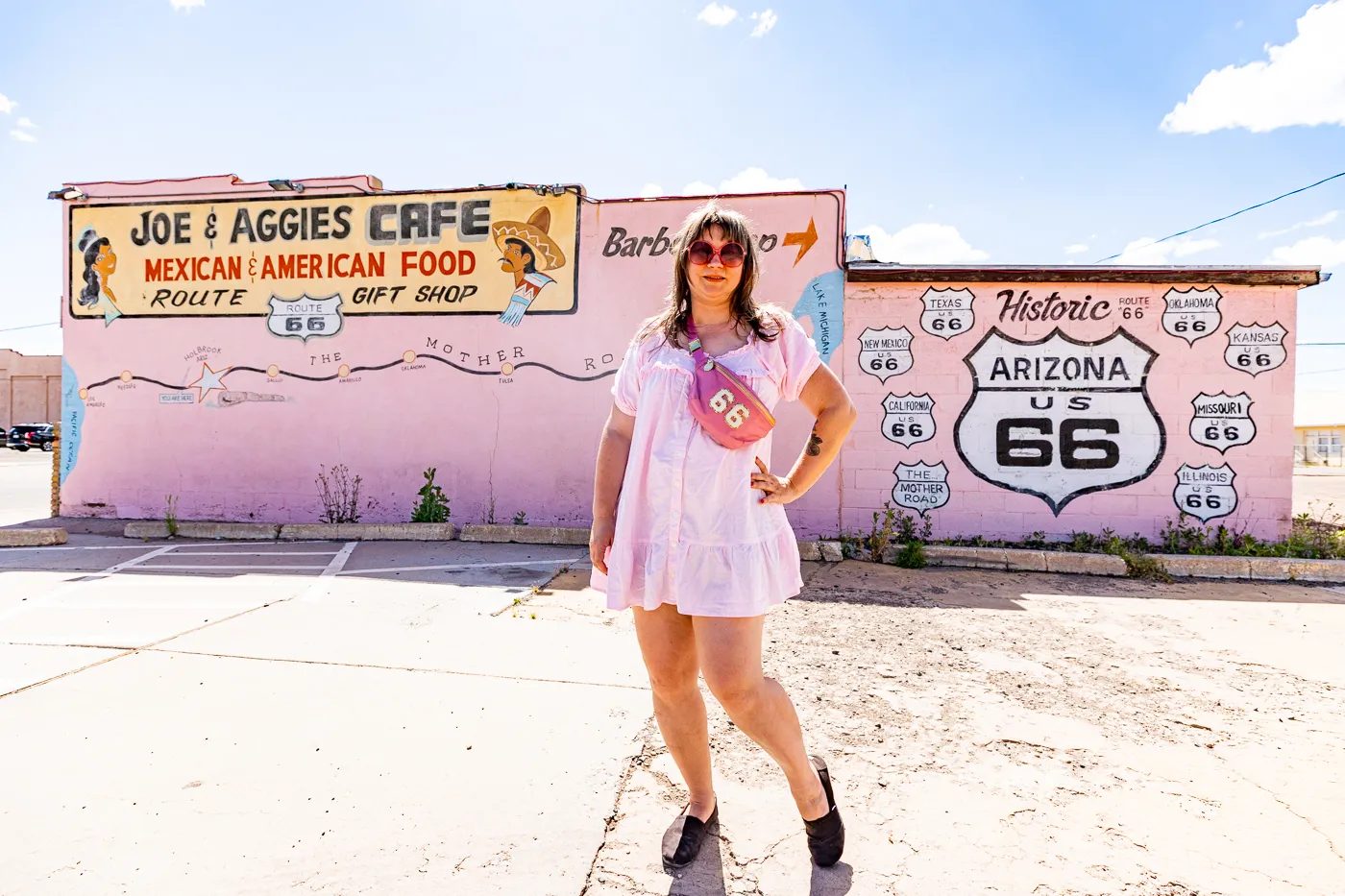 Joe & Aggie's Cafe: Pink Route 66 Mural in Holbrook, Arizona