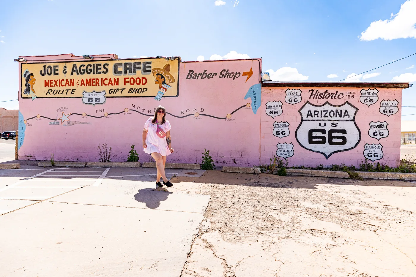Joe & Aggie's Cafe: Pink Route 66 Mural in Holbrook, Arizona