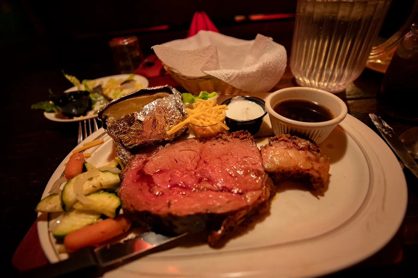 Prime Rib and Baked Potato at Butterfield Stage Co Steak House in Holbrook, Arizona - Route 66 Restaurant