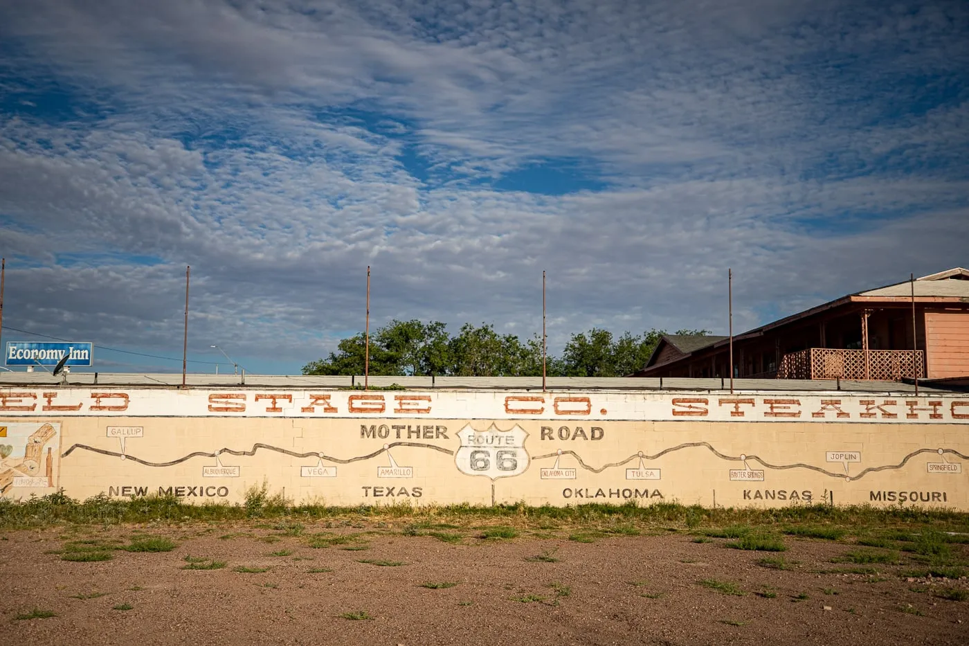 Route 66 Map Mural in Holbrook, Arizona - World's Longest Map of Route 66 in Arizona at Butterfield Stage Co Steak House