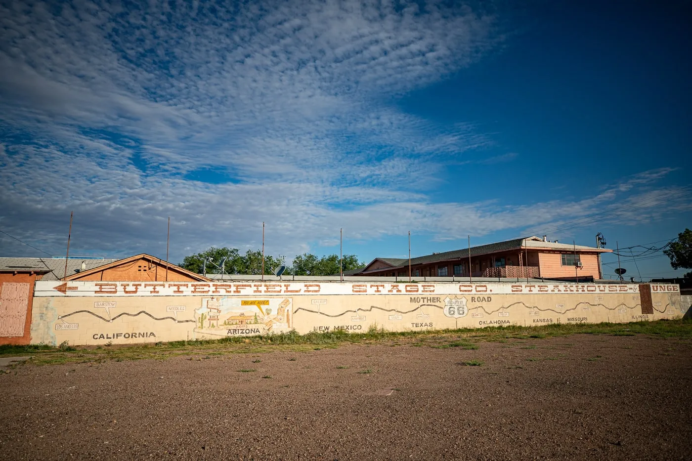 Route 66 Map Mural in Holbrook, Arizona - World's Longest Map of Route 66 in Arizona at Butterfield Stage Co Steak House