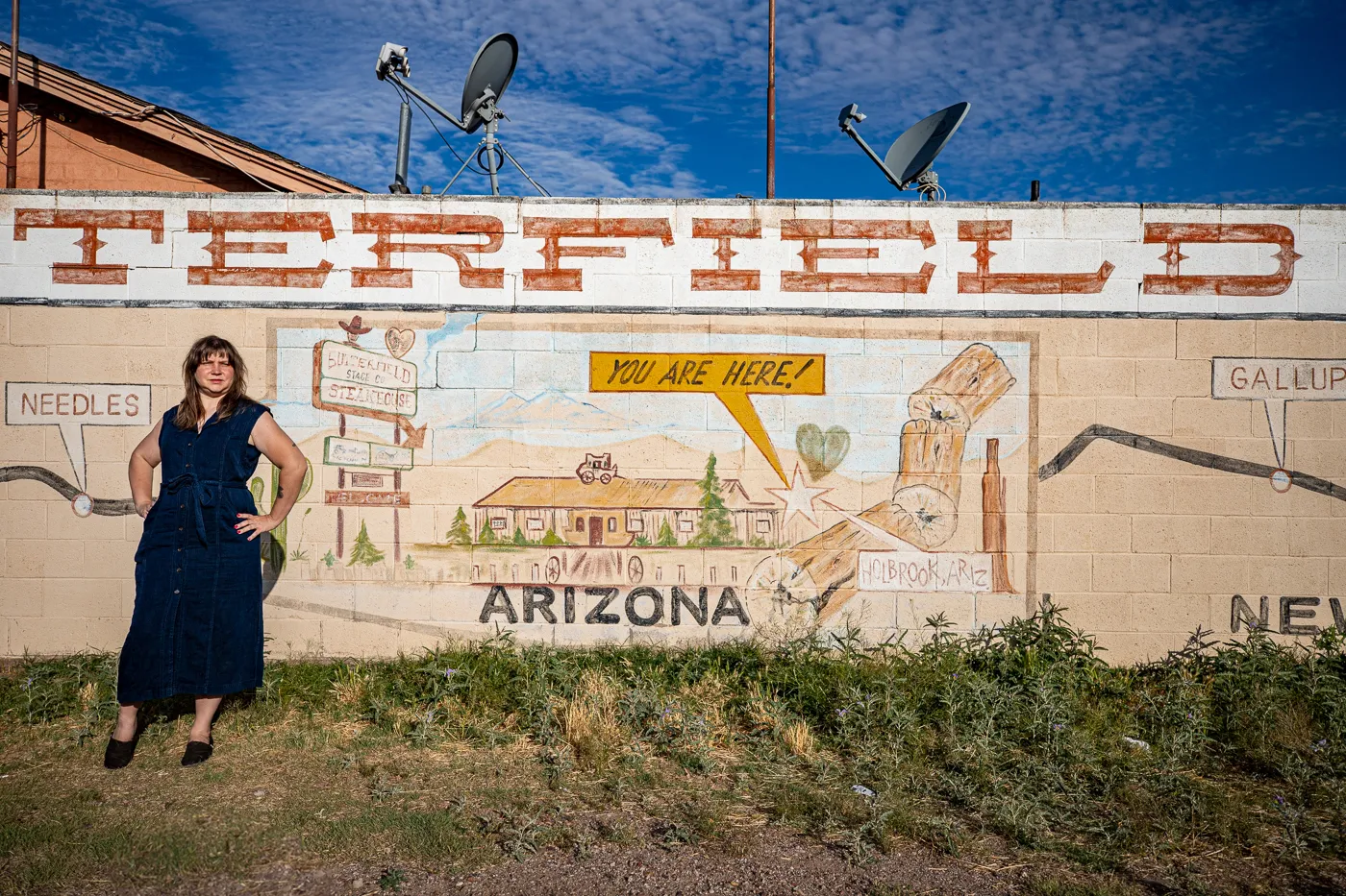 Route 66 Map Mural in Holbrook, Arizona - World's Longest Map of Route 66 in Arizona at Butterfield Stage Co Steak House