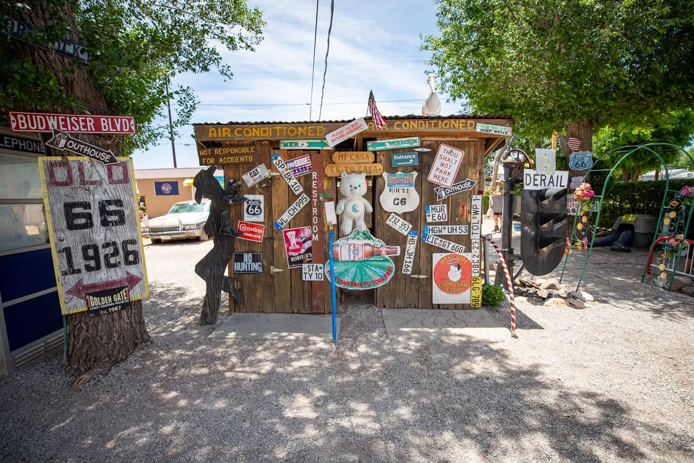 Outhouse at Delgadillo’s Snow Cap in Seligman, Arizona - Route 66 restaurant and Drive-In Diner