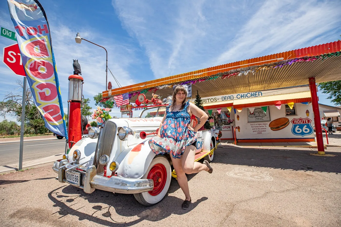 Old-Fashioned Car at Delgadillo’s Snow Cap in Seligman, Arizona - Route 66 restaurant and Drive-In Diner