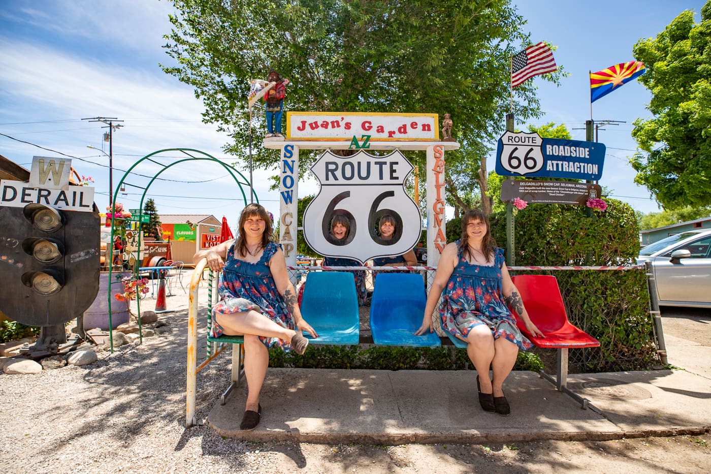 Juan's Garden and Route 66 Photo Op at Delgadillo’s Snow Cap in Seligman, Arizona - Route 66 restaurant and Drive-In Diner