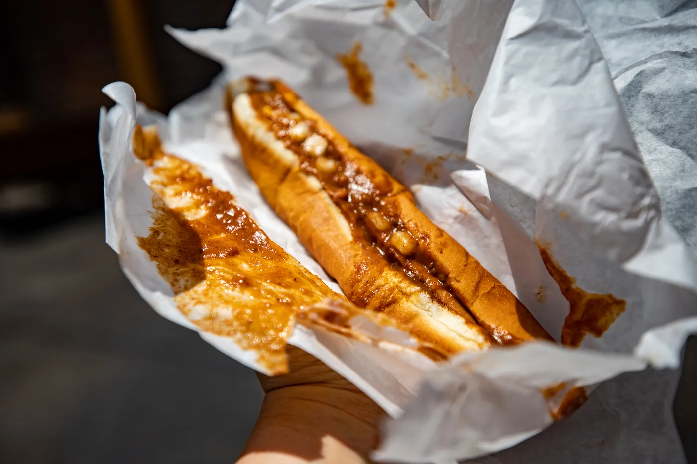 Chili cheese hot dog at Dog House Drive In in Albuquerque, New Mexico - Route 66 Restaurant and Breaking Bad Filming Location