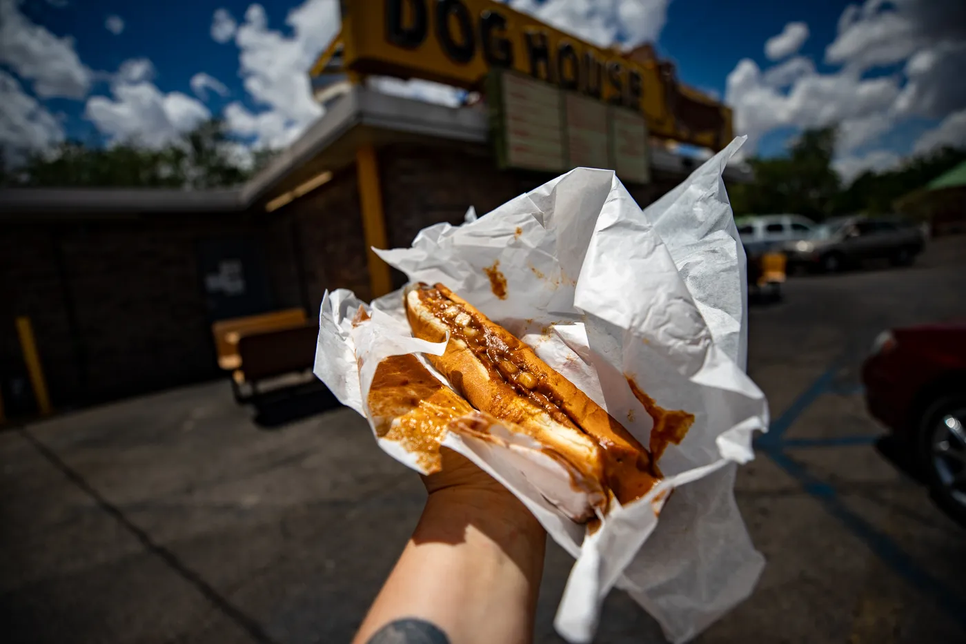 Chili cheese hot dog at Dog House Drive In in Albuquerque, New Mexico - Route 66 Restaurant and Breaking Bad Filming Location