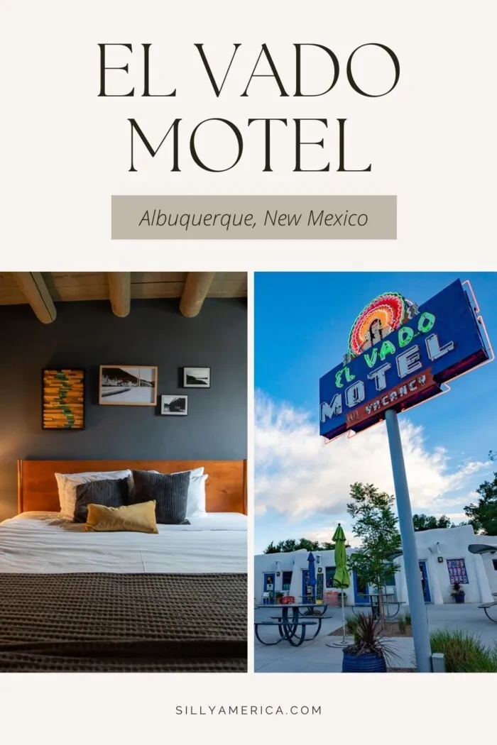 Traveling Route 66 in New Mexico? Stay in style. This vintage motel has been expertly renovated to retain all the vintage charm you'd crave with the modern amenities you need. Spend the night at the historic El Vado Motel in Albuquerque, New Mexico. Add this classic Route 66 motel to your road trip itinerary for your New Mexico Route 66 Road Trip. Features a convenient location, neon sign, and restored design! #Route66 #Route66Motels #NewMexicoRoute66 #NewMexico #Route66RoadTrip #ROadTrip