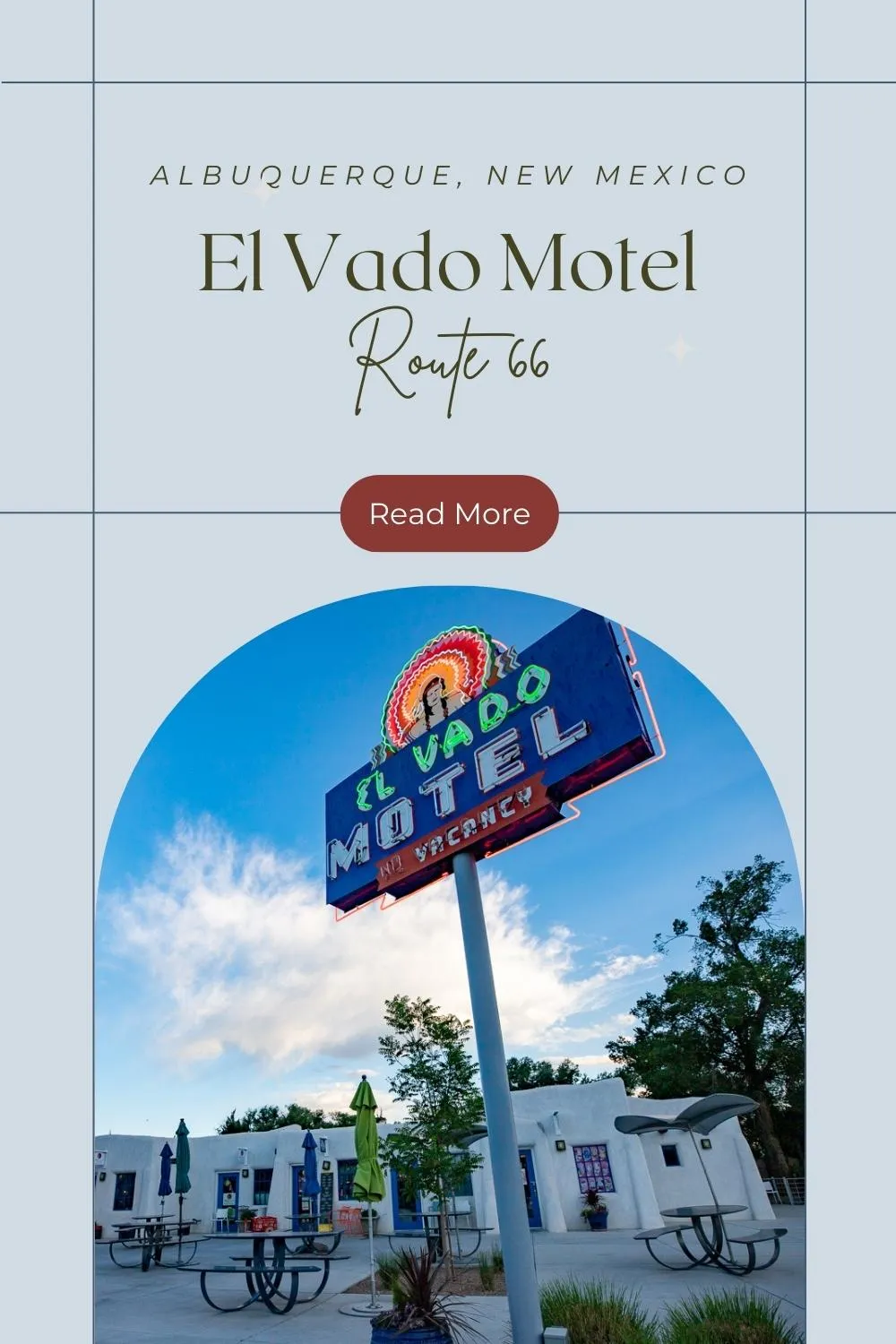 Traveling Route 66 in New Mexico? Stay in style. This vintage motel has been expertly renovated to retain all the vintage charm you'd crave with the modern amenities you need. Spend the night at the historic El Vado Motel in Albuquerque, New Mexico. Add this classic Route 66 motel to your road trip itinerary for your New Mexico Route 66 Road Trip. Features a convenient location, neon sign, and restored design! #Route66 #Route66Motels #NewMexicoRoute66 #NewMexico #Route66RoadTrip #ROadTrip