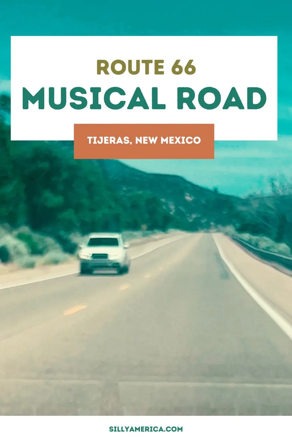 Route 66 is so packed with breathtaking sites you may start to hear America The Beautiful humming through your head as you drive. If you're driving this stretch of road near Albuquerque the music is not coming from inside your mind, it's coming from the road. Drive the Route 66 Musical Highway in Tijeras, New Mexico to hear America The Beautiful played with your tires...while you still can! Visit this fun Route 66 roadside attraction on your New Mexico road trip. #Route66 #Route66RoadTrip