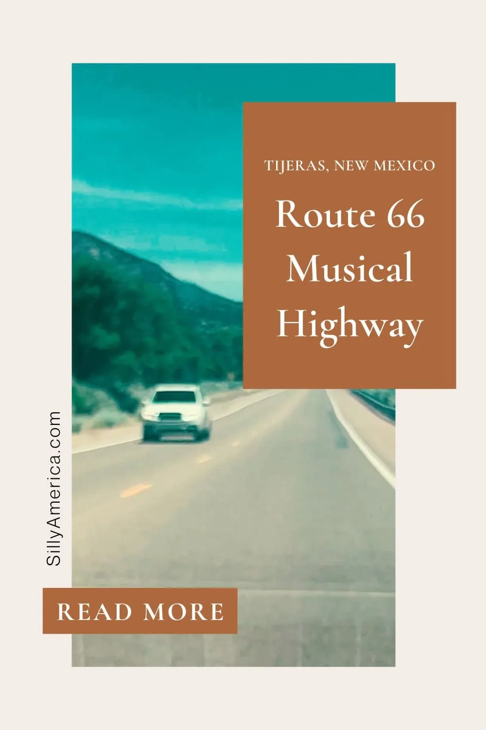 Route 66 is so packed with breathtaking sites you may start to hear America The Beautiful humming through your head as you drive. If you're driving this stretch of road near Albuquerque the music is not coming from inside your mind, it's coming from the road. Drive the Route 66 Musical Highway in Tijeras, New Mexico to hear America The Beautiful played with your tires...while you still can! Visit this fun Route 66 roadside attraction on your New Mexico road trip. #Route66 #Route66RoadTrip