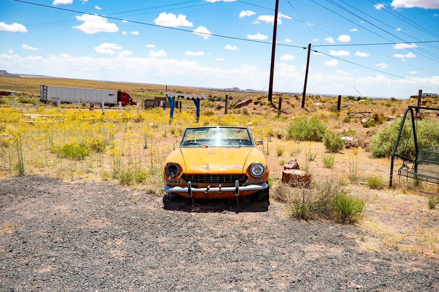 Vintage Car at Stewart's Petrified Wood in Holbrook, Arizona Route 66 Roadside Attraction