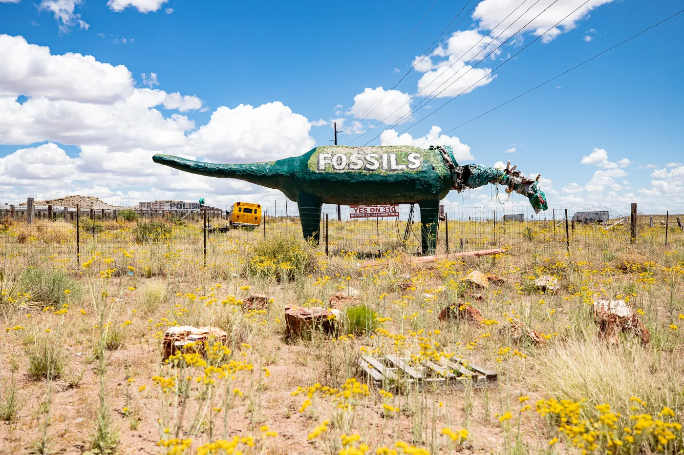 Dinosaur at Stewart's Petrified Wood in Holbrook, Arizona Route 66 Roadside Attraction