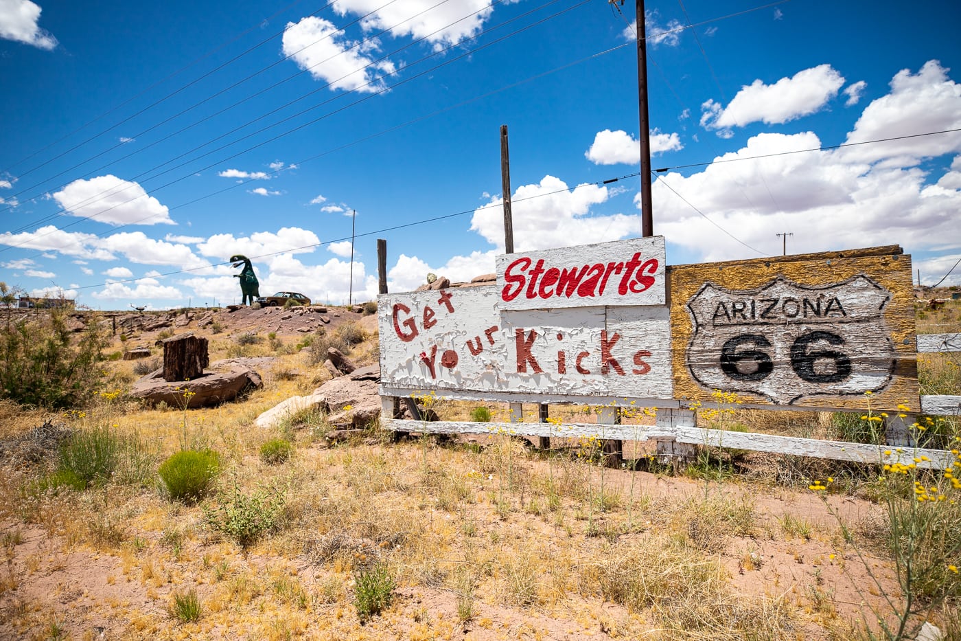 Entrance sign at Stewart's Petrified Wood in Holbrook, Arizona Route 66 Roadside Attraction