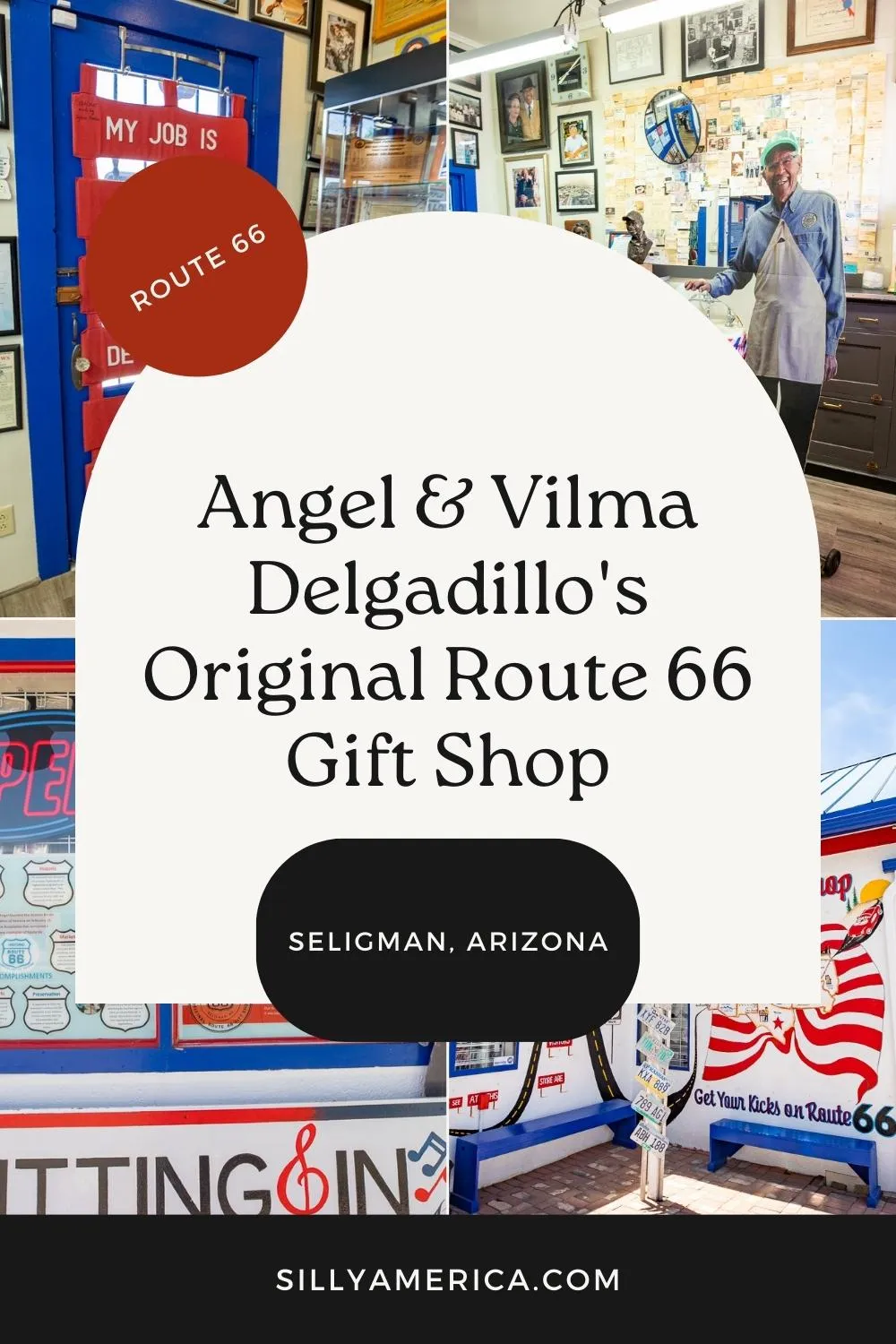 Angel Delgadillo was a barber for nearly 50 years. But he’s just as known for being the "Guardian Angel" of Route 66. Visit him and his legacy at Angel & Vilma Delgadillo's Original Route 66 Gift Shop in Seligman, Arizona. Visit this fun Route 66 roadside attraction, museum, and gift shop on your Route 66 road trip in Seligman, Arizona. Add it to your travel itinerary and road trip bucket list! #Route66 #Route66RoadTrip #RoadsideAttraction #RoadsideAttractions #Route66RoadsideAttraction