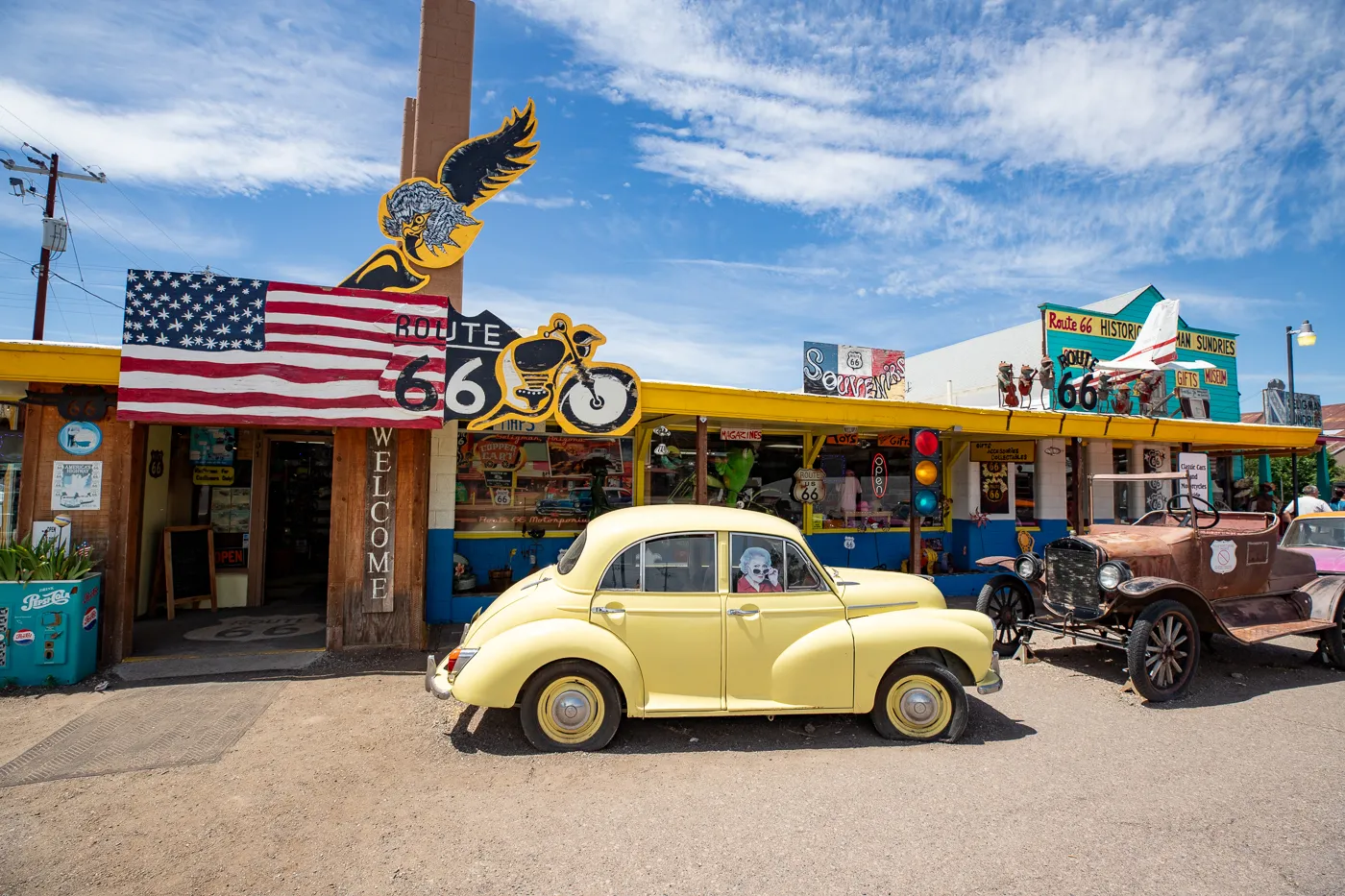 Copper Cart and Route 66 Motoporium in Seligman, Arizona Route 66 roadside attraction