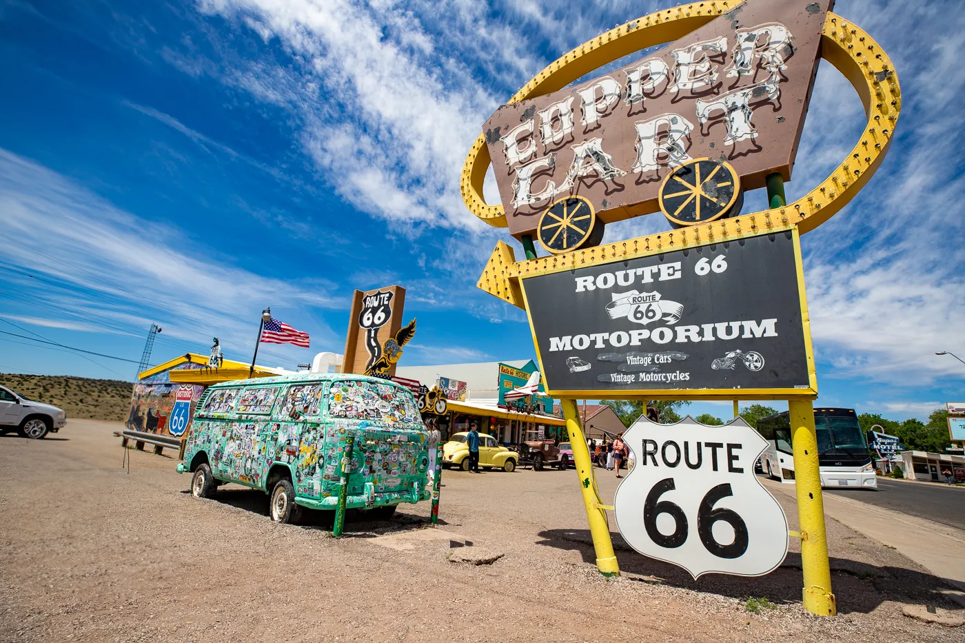 Copper Cart and Route 66 Motoporium in Seligman, Arizona Route 66 roadside attraction