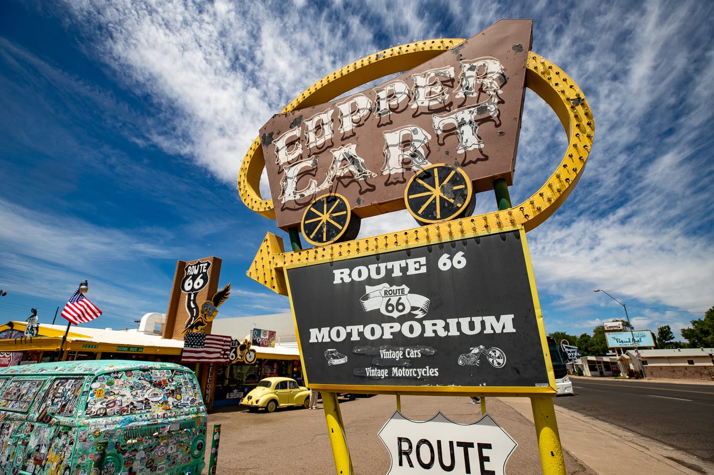 Copper Cart and Route 66 Motoporium in Seligman, Arizona Route 66 roadside attraction