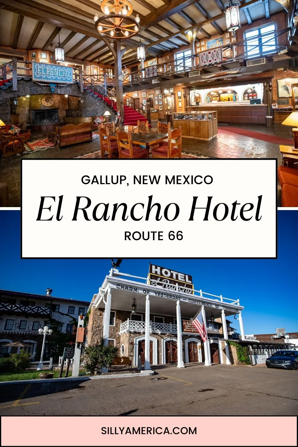 “Charm of Yesterday, Convenience of Tomorrow.” Experience both when you book a room in a classic Route 66 motel that has been attracting travelers, and celebrities, since the 1930s: El Rancho Hotel in Gallup, New Mexico. The historic El Rancho Hotel in Gallup, New Mexico housed many famous celebrities and Hollywood stars when western movies were filmed in the area. Stay where they stars did when you book this New Mexico hotel on your Route 66 Road Trip. #Route66 #Route66Hotel #Route66RoadTrip