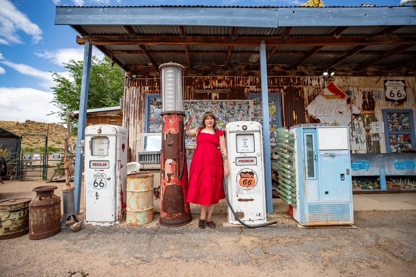 Vintage Gas pumps at Hackberry General Store in Kingman, Arizona Route 66 Roadside Attraction and Souvenir Shop