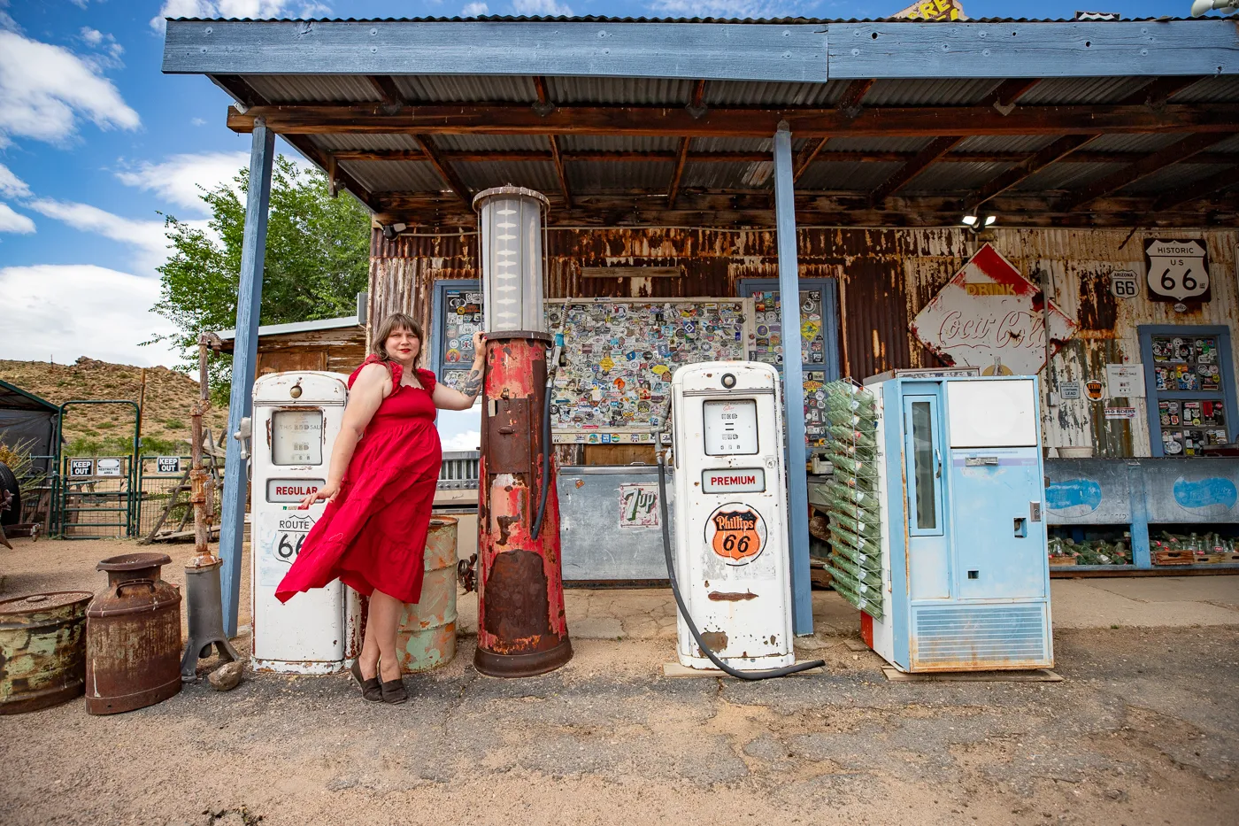 Vintage Gas pumps at Hackberry General Store in Kingman, Arizona Route 66 Roadside Attraction and Souvenir Shop