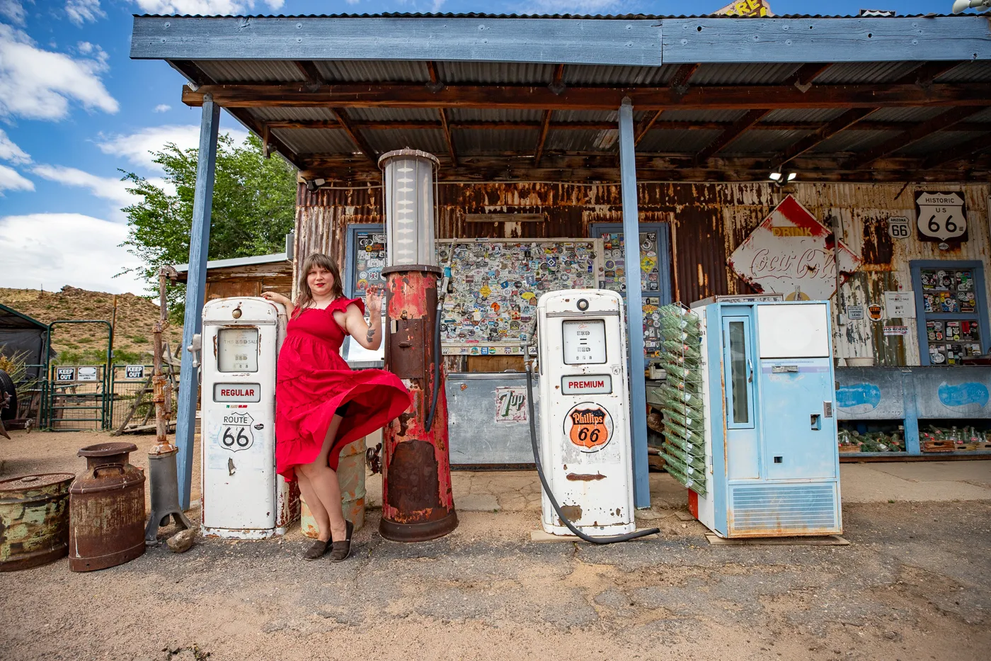 Vintage Gas pumps at Hackberry General Store in Kingman, Arizona Route 66 Roadside Attraction and Souvenir Shop