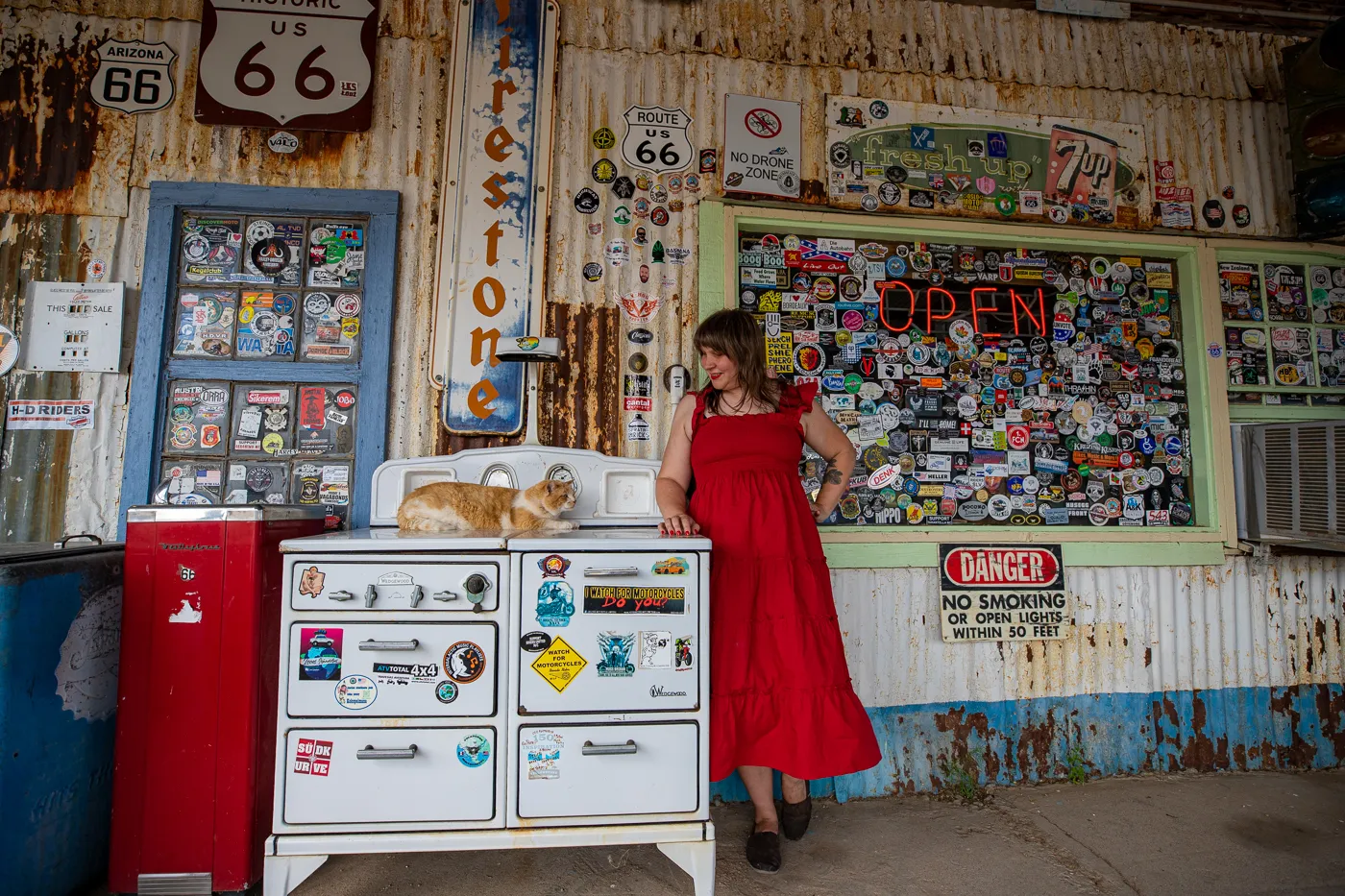 Resident cat at Hackberry General Store in Kingman, Arizona Route 66 Roadside Attraction and Souvenir Shop