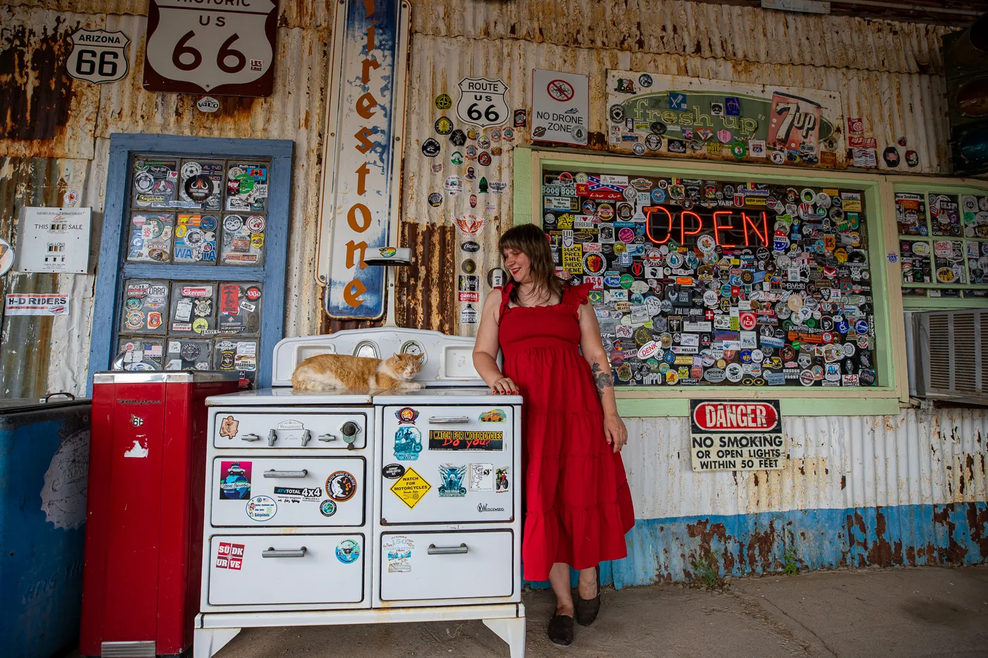 Resident cat at Hackberry General Store in Kingman, Arizona Route 66 Roadside Attraction and Souvenir Shop