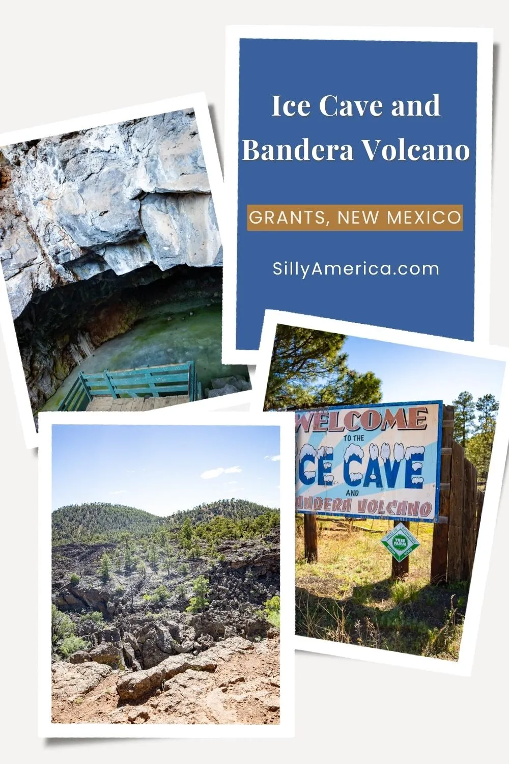 Explore New Mexico’s Land of Fire and Ice at the Ice Cave and Bandera Volcano in Grants, New Mexico. It's a must-see attraction for your Route 66 itinerary. The Ice Cave and Bandera Volcano is dubbed "The Land of Fire and Ice" for a reason. The attraction features, at least in theory, two geographic phenomena that are stark opposites: a volcano and an ice cave. Visit on your Route 66 road trip! #Route66 #Route66RoadTrip #Route66RoadsideAttraction #RoadTrip #RoadsideAttraction