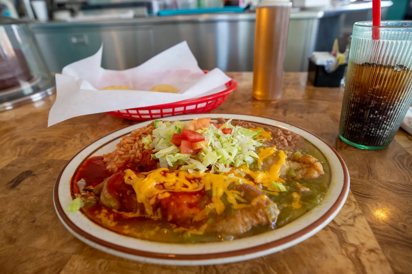 Christmas Style Chile Relleno at Loyola's Family Restaurant in Albuquerque, New Mexico Route 66 Restaurant and Breaking Bad Filming Location