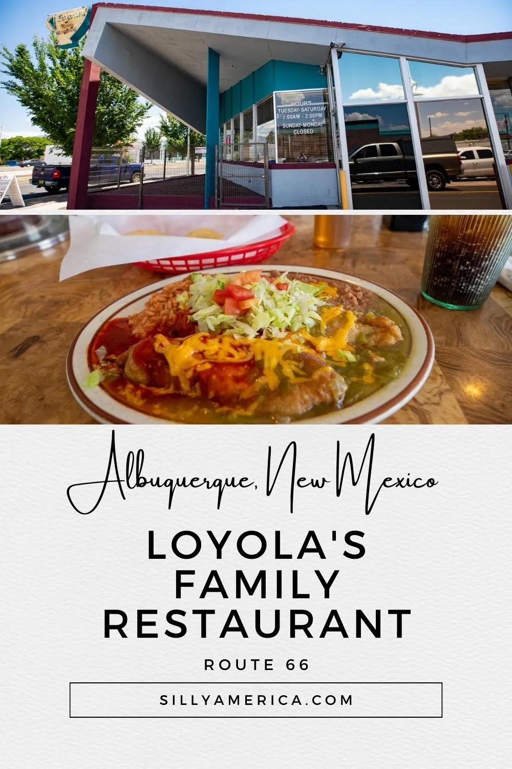 Looking for some of the best breakfasts and Mexican food in Albuquerque that attracts locals, road trippers, and film crews alike? Take a break from the road and stop for a meal at Loyola's Family Restaurant in Albuquerque, New Mexico. This Route 66 restaurant and Breaking Bad Filming location is a popular stop for lunch or breakfast on Route 66 in Albuquerque. Stop by on your road trip and add it to your travel itinerary! #Route66 #Route66Restaurant #Route66RoadTrip #RoadTrip