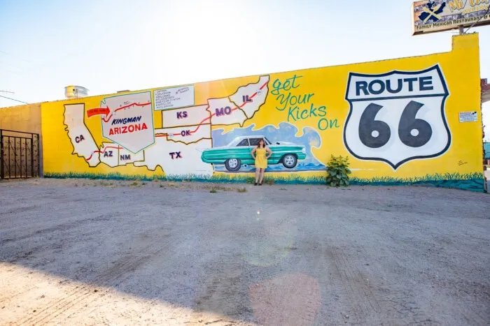Yellow Route 66 Mural in Kingman, Arizona